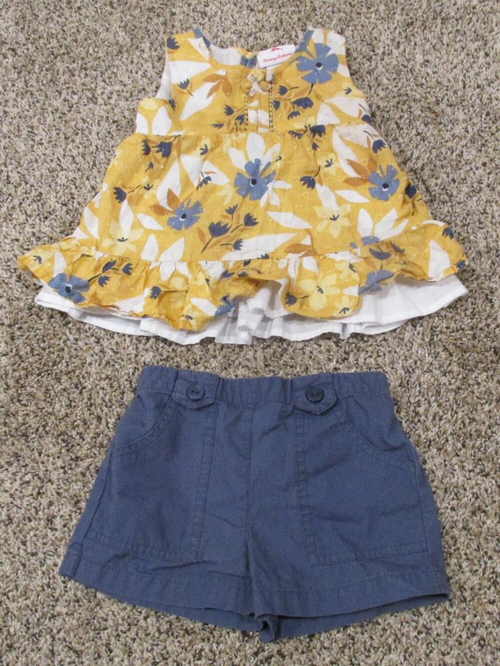 Tommy Bahama 2 Pc Sleeveless Shirt Shorts Toddler Girls 2T Blue Yellow Floral